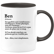 quotedazur - Mug Définition Prénom Ben Dieu Tout Simplement - Cadeau Humour Prénom - Idée Cadeau Famille Saint Valentin - Tasse Prénom Ben