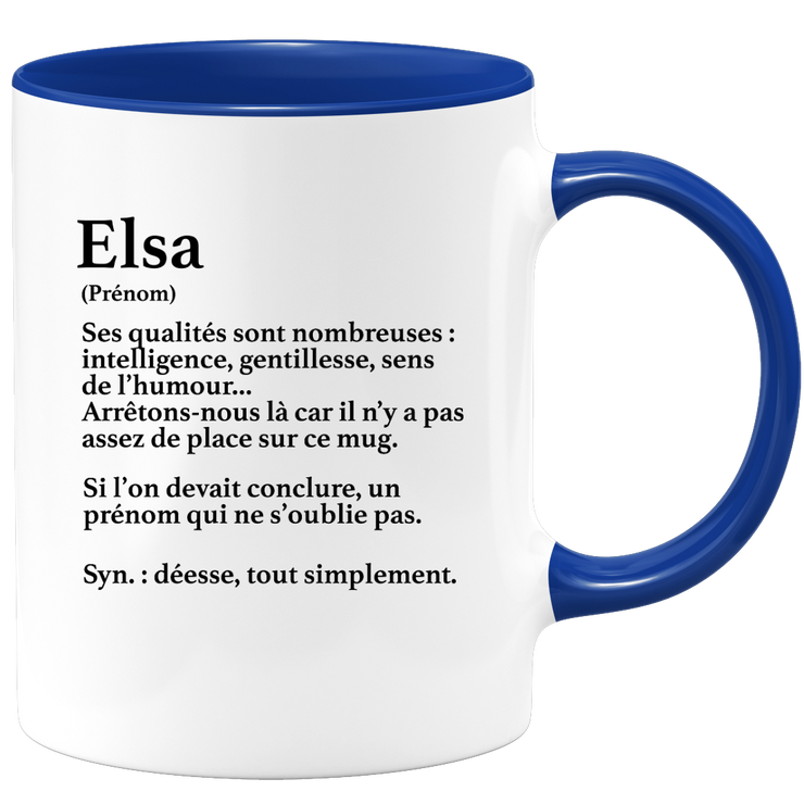 quotedazur - Mug Définition Prénom Elsa Déesse Tout Simplement - Cadeau Humour Prénom - Idée Cadeau Famille Saint Valentin - Tasse Prénom Elsa - Idéal Pour Noël Au Bureau