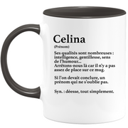 quotedazur - Mug Définition Prénom Celina Déesse Tout Simplement - Cadeau Humour Prénom - Idée Cadeau Famille Saint Valentin - Tasse Prénom Celina - Idéal Pour Noël Au Bureau