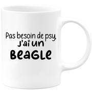 quotedazur - Mug Pas Besoin De Psy J'ai Un Beagle - Cadeau Humour Chien - Tasse Originale Animaux Cadeau Noël Anniversaire