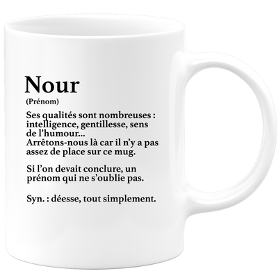 Nour Gift Mug - Nour definition - Personalized first name gift Birthday Woman Christmas departure colleague - Ceramic - White