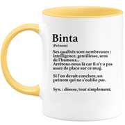 quotedazur - Mug Définition Prénom Binta Déesse Tout Simplement - Cadeau Humour Prénom - Idée Cadeau Famille Saint Valentin - Tasse Prénom Binta - Idéal Pour Noël Au Bureau