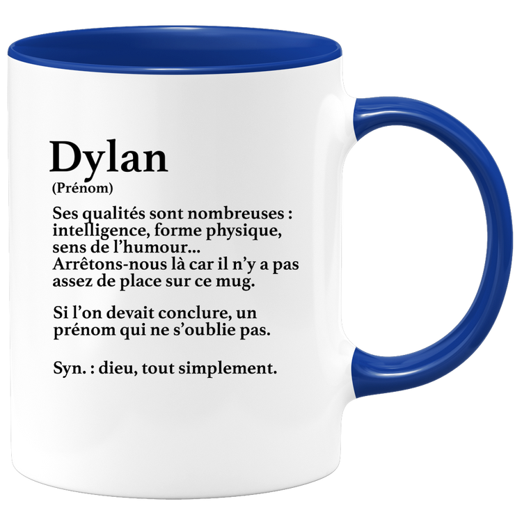 quotedazur - Mug Définition Prénom Dylan Dieu Tout Simplement - Cadeau Humour Prénom - Idée Cadeau Famille Saint Valentin - Tasse Prénom Dylan