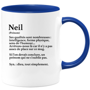 quotedazur - Mug Définition Prénom Neil Dieu Tout Simplement - Cadeau Humour Prénom - Idée Cadeau Famille Saint Valentin - Tasse Prénom Neil