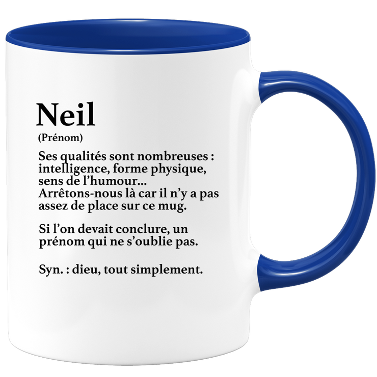 quotedazur - Mug Définition Prénom Neil Dieu Tout Simplement - Cadeau Humour Prénom - Idée Cadeau Famille Saint Valentin - Tasse Prénom Neil