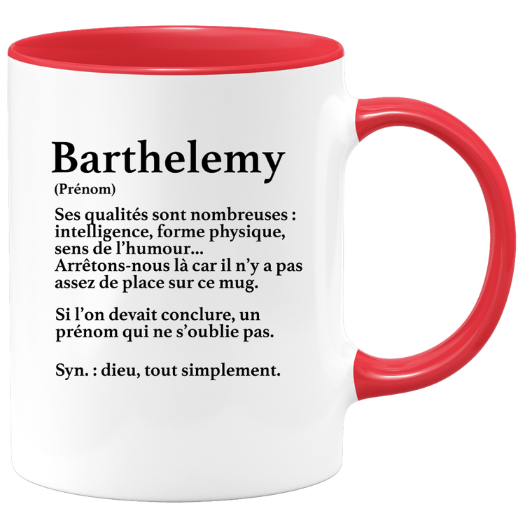 quotedazur - Mug Définition Prénom Barthelemy Dieu Tout Simplement - Cadeau Humour Prénom - Idée Cadeau Famille Saint Valentin - Tasse Prénom Barthelemy