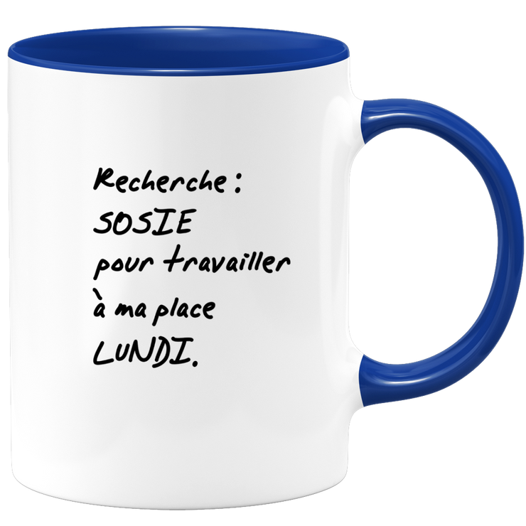 quotedazur - Mug Recherche Sosie Pour Travailler A Ma Place Lundi - Idée Cadeau Collègue Original Humour Femme Homme - Pot De Départ - Idéal Anniversaire Travail