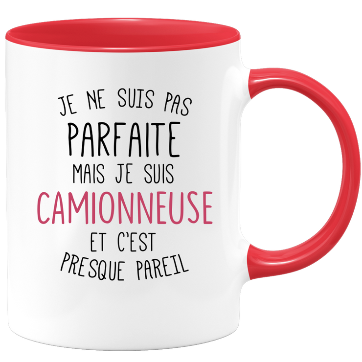 quotedazur - Mug Je Ne Suis Pas Parfaite Mais Je Suis Camionneuse Et C'Est Presque Pareil - Cadeau Humour Métier Travail  - Idée Cadeau Camionneuse Pot De Départ Cheffe  - Tasse Cadeau Noël