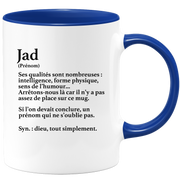 quotedazur - Mug Définition Prénom Jad Dieu Tout Simplement - Cadeau Humour Prénom - Idée Cadeau Famille Saint Valentin - Tasse Prénom Jad