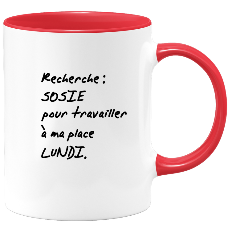 quotedazur - Mug Recherche Sosie Pour Travailler A Ma Place Lundi - Idée Cadeau Collègue Original Humour Femme Homme - Pot De Départ - Idéal Anniversaire Travail