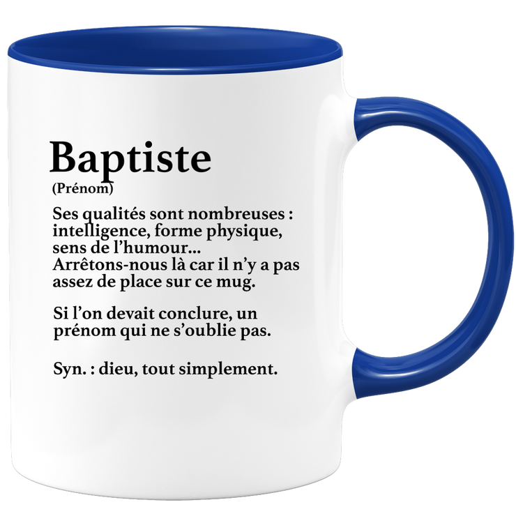 quotedazur - Mug Définition Prénom Baptiste Dieu Tout Simplement - Cadeau Humour Prénom - Idée Cadeau Famille Saint Valentin - Tasse Prénom Baptiste