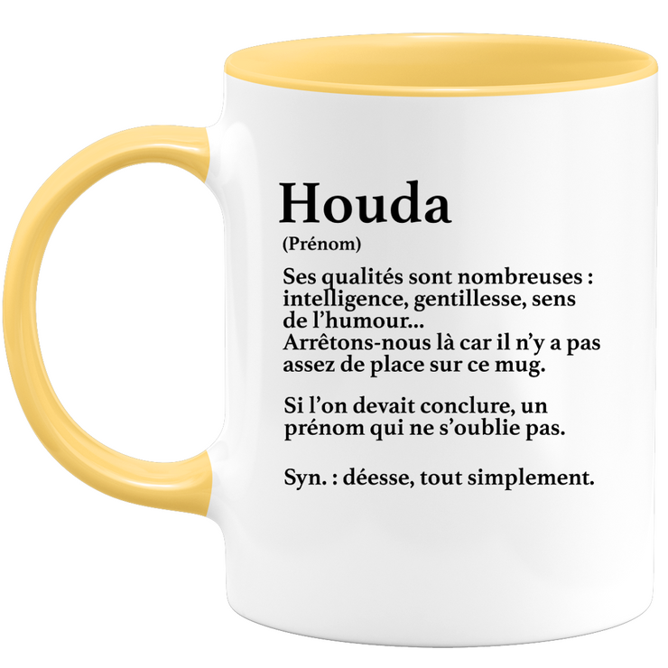 quotedazur - Mug Définition Prénom Houda Déesse Tout Simplement - Cadeau Humour Prénom - Idée Cadeau Famille Saint Valentin - Tasse Prénom Houda - Idéal Pour Noël Au Bureau