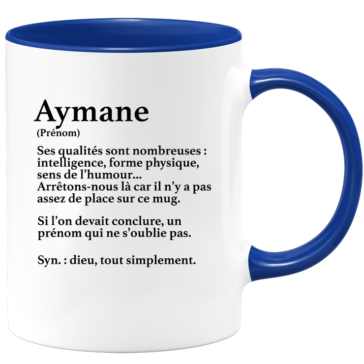 Mug Gift Aymane - definition Aymane - Personalized first name gift Birthday Man Christmas departure colleague - Ceramic - White