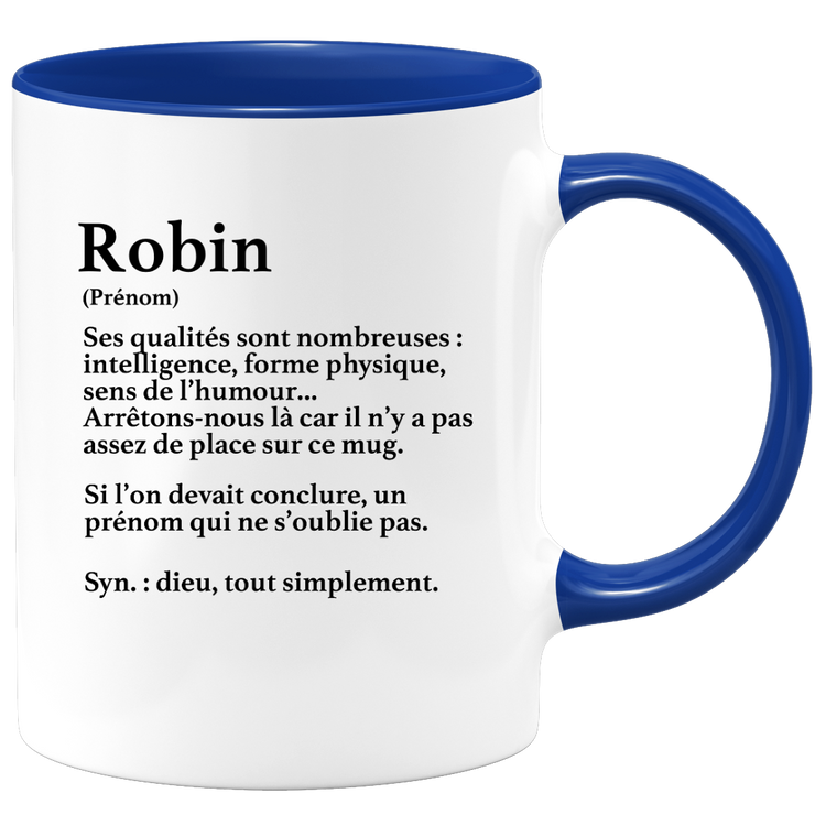 quotedazur - Mug Définition Prénom Robin Dieu Tout Simplement - Cadeau Humour Prénom - Idée Cadeau Famille Saint Valentin - Tasse Prénom Robin