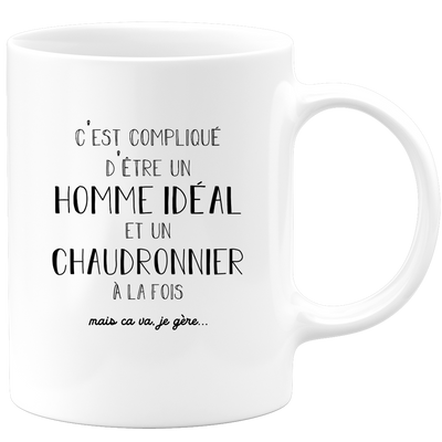 quotedazur - Mug Compliqué D'Être Un Homme Idéal Et Un Chaudronnier  À La Fois Mais Ca Va Je Gère - Cadeau Humour Métier Travail - Idée Cadeau Pot De Départ Chef  - Tasse Cadeau Retraite Noël