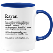 quotedazur - Mug Définition Prénom Rayan Dieu Tout Simplement - Cadeau Humour Prénom - Idée Cadeau Famille Saint Valentin - Tasse Prénom Rayan