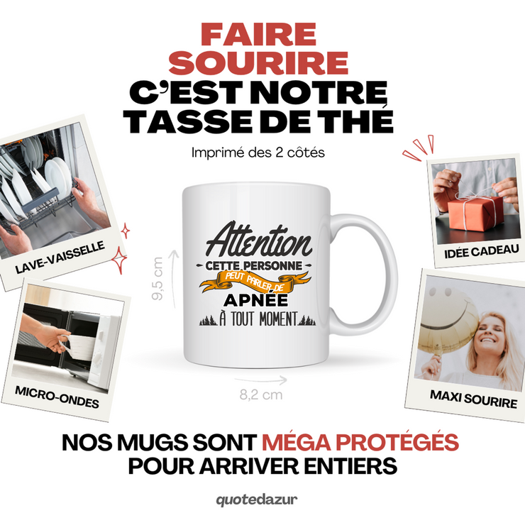 quotedazur - Mug Cette Personne Peut Parler De Apnée À Tout Moment - Cadeau Humour Sport - Idée Cadeau Original     - Tasse Apnée - Anniversaire Ou Noël