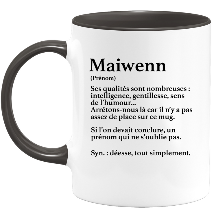 quotedazur - Mug Définition Prénom Maiwenn Déesse Tout Simplement - Cadeau Humour Prénom - Idée Cadeau Famille Saint Valentin - Tasse Prénom Maiwenn - Idéal Pour Noël Au Bureau