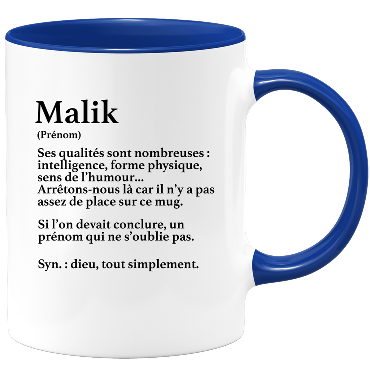 quotedazur - Mug Définition Prénom Malik Dieu Tout Simplement - Cadeau Humour Prénom - Idée Cadeau Famille Saint Valentin - Tasse Prénom Malik