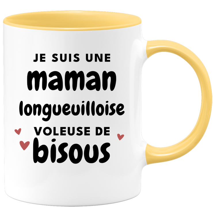 quotedazur - Mug Je Suis Une Maman Longueuilloise Voleuse De Bisous - Cadeau Pour Longueuilloise - Cadeau Personnalisé Pour Femme - Cadeau Original Pour Anniversaire, Noël, Future Maman Naissance