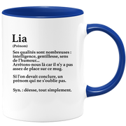 quotedazur - Mug Définition Prénom Lia Déesse Tout Simplement - Cadeau Humour Prénom - Idée Cadeau Famille Saint Valentin - Tasse Prénom Lia - Idéal Pour Noël Au Bureau