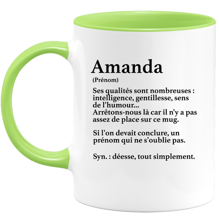 quotedazur - Mug Définition Prénom Amanda Déesse Tout Simplement - Cadeau Humour Prénom - Idée Cadeau Famille Saint Valentin - Tasse Prénom Amanda - Idéal Pour Noël Au Bureau