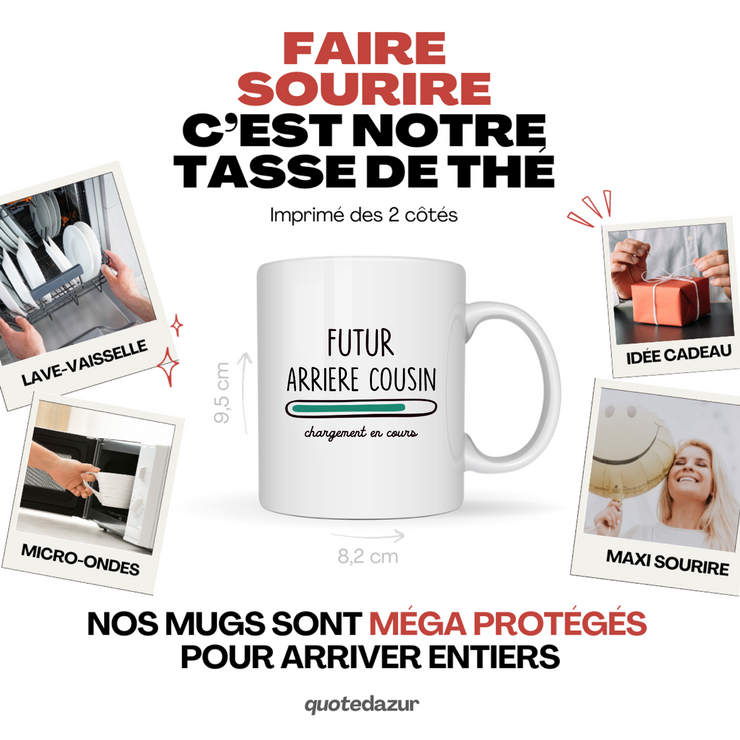 quotedazur - Mug Futur Arrière Cousin, Idée Cadeau Humoristique pour Annonce de Grossesse, Baby Shower, Famille