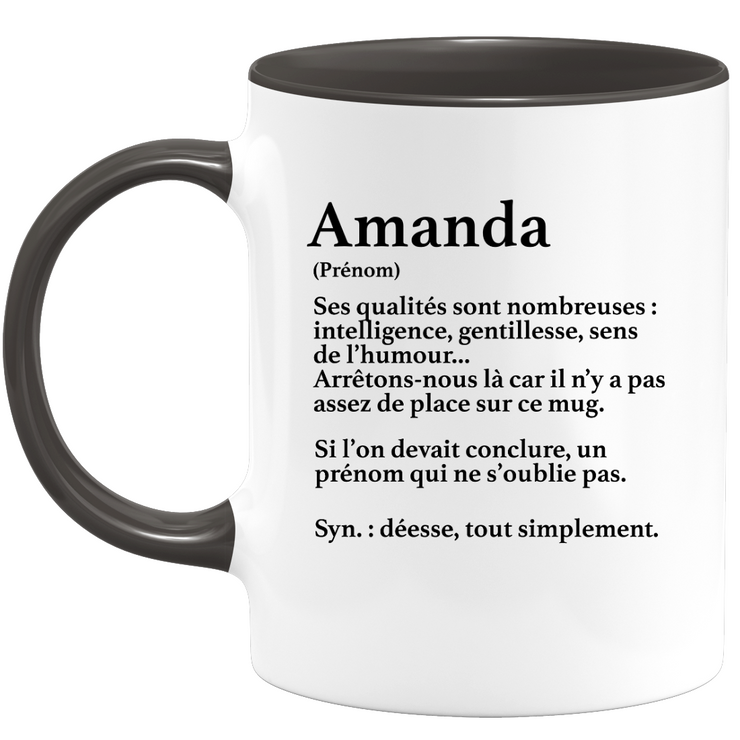 quotedazur - Mug Définition Prénom Amanda Déesse Tout Simplement - Cadeau Humour Prénom - Idée Cadeau Famille Saint Valentin - Tasse Prénom Amanda - Idéal Pour Noël Au Bureau