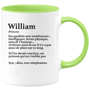 quotedazur - Mug Définition Prénom William Dieu Tout Simplement - Cadeau Humour Prénom - Idée Cadeau Famille Saint Valentin - Tasse Prénom William