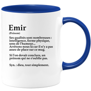 quotedazur - Mug Définition Prénom Emir Dieu Tout Simplement - Cadeau Humour Prénom - Idée Cadeau Famille Saint Valentin - Tasse Prénom Emir