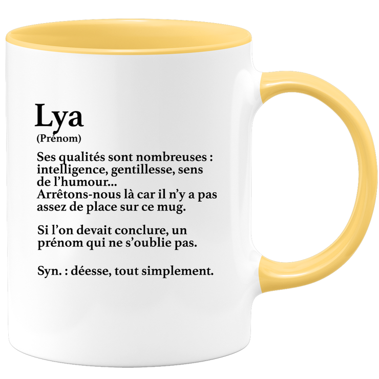 quotedazur - Mug Définition Prénom Lya Déesse Tout Simplement - Cadeau Humour Prénom - Idée Cadeau Famille Saint Valentin - Tasse Prénom Lya - Idéal Pour Noël Au Bureau