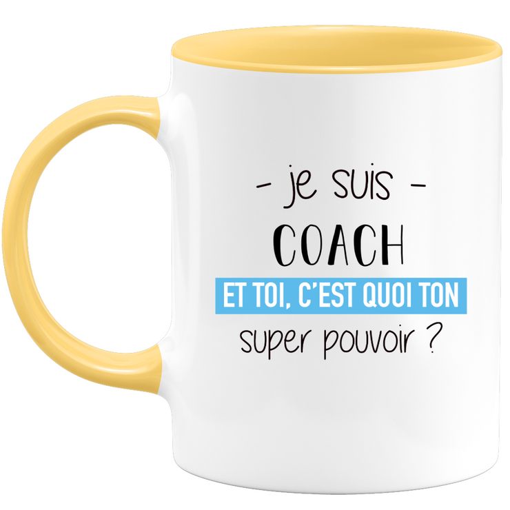 quotedazur - Mug Je Suis Coach Et Toi C'est Quoi Ton Super Pouvoir - Cadeau Humour Travail - Idée Cadeau Départ Collègue - Tasse Chef Coach - Idéal Pour Noël Au Bureau