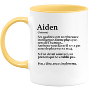 quotedazur - Mug Définition Prénom Aiden Dieu Tout Simplement - Cadeau Humour Prénom - Idée Cadeau Famille Saint Valentin - Tasse Prénom Aiden