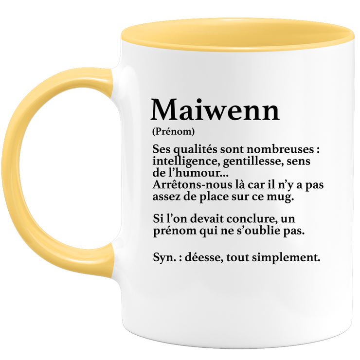 quotedazur - Mug Définition Prénom Maiwenn Déesse Tout Simplement - Cadeau Humour Prénom - Idée Cadeau Famille Saint Valentin - Tasse Prénom Maiwenn - Idéal Pour Noël Au Bureau