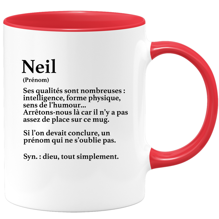 quotedazur - Mug Définition Prénom Neil Dieu Tout Simplement - Cadeau Humour Prénom - Idée Cadeau Famille Saint Valentin - Tasse Prénom Neil