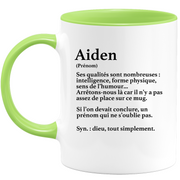 quotedazur - Mug Définition Prénom Aiden Dieu Tout Simplement - Cadeau Humour Prénom - Idée Cadeau Famille Saint Valentin - Tasse Prénom Aiden