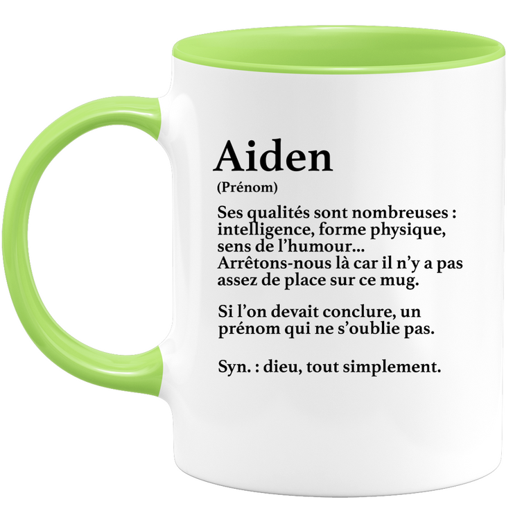 Mug Gift Aiden - definition Aiden - Personalized first name gift Birthday Man Christmas departure colleague - Ceramic - White