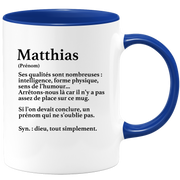 Matthias Gift Mug - Matthias definition - Personalized first name gift Birthday Man Christmas departure colleague - Ceramic - White