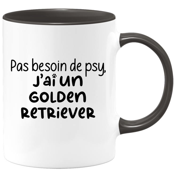 quotedazur - Mug Pas Besoin De Psy J'ai Un Golden Retriever - Cadeau Humour Chien - Tasse Originale Animaux Cadeau Noël Anniversaire