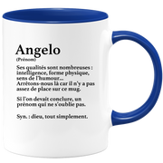 quotedazur - Mug Définition Prénom Angelo Dieu Tout Simplement - Cadeau Humour Prénom - Idée Cadeau Famille Saint Valentin - Tasse Prénom Angelo