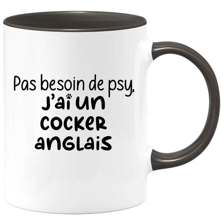 quotedazur - Mug Pas Besoin De Psy J'ai Un Cocker anglais - Cadeau Humour Chien - Tasse Originale Animaux Cadeau Noël Anniversaire