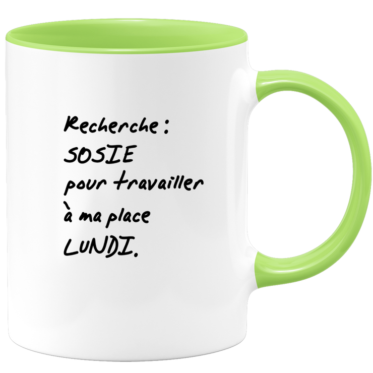 quotedazur - Mug Recherche Sosie Pour Travailler A Ma Place Lundi - Idée Cadeau Collègue Original Humour Femme Homme - Pot De Départ - Idéal Anniversaire Travail