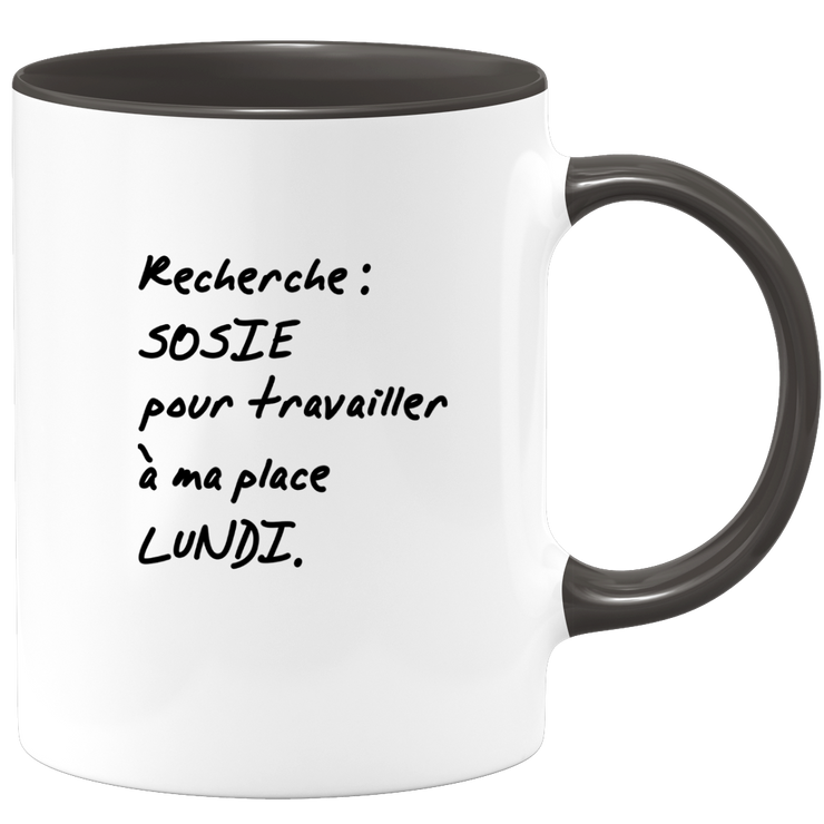 quotedazur - Mug Recherche Sosie Pour Travailler A Ma Place Lundi - Idée Cadeau Collègue Original Humour Femme Homme - Pot De Départ - Idéal Anniversaire Travail