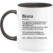 quotedazur - Mug Définition Prénom Binta Déesse Tout Simplement - Cadeau Humour Prénom - Idée Cadeau Famille Saint Valentin - Tasse Prénom Binta - Idéal Pour Noël Au Bureau