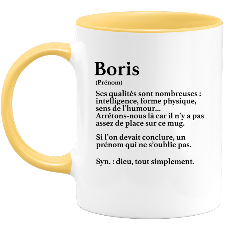 quotedazur - Mug Définition Prénom Boris Dieu Tout Simplement - Cadeau Humour Prénom - Idée Cadeau Famille Saint Valentin - Tasse Prénom Boris