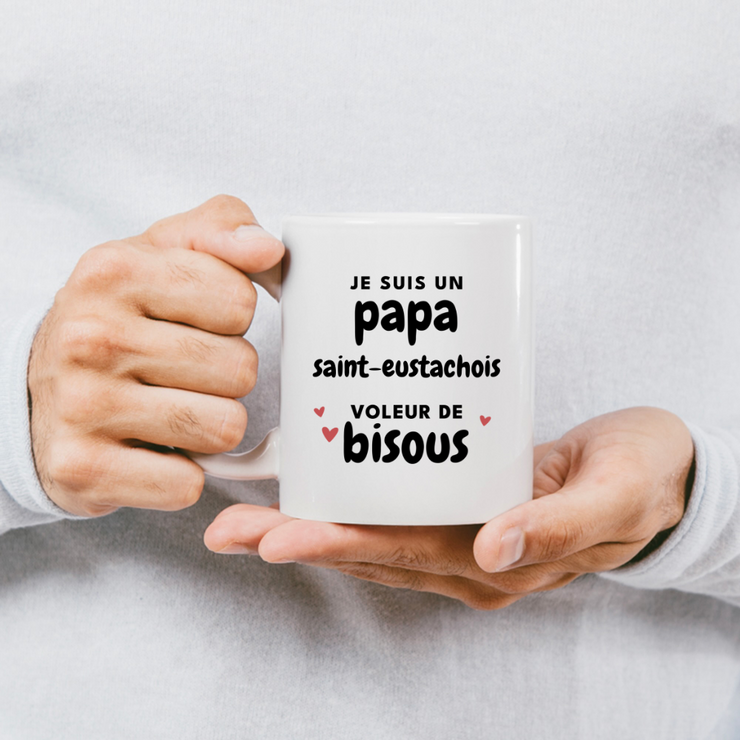 quotedazur - Mug Je Suis Un Papa Saint-Eustachois Voleur De Bisous - Cadeau Fête Des Pères Original - Idée Cadeau Pour Anniversaire Papa - Cadeau Pour Futur Papa Naissance