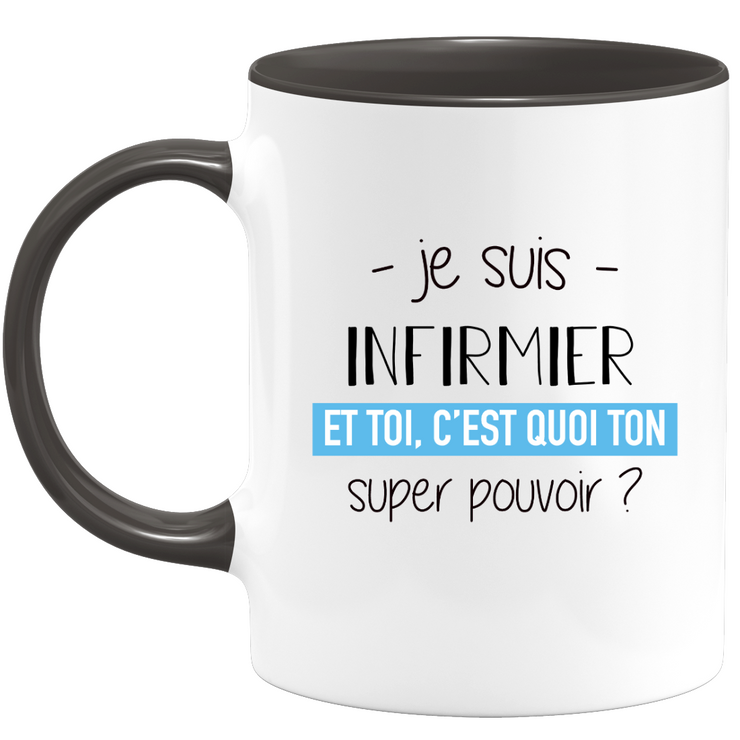 quotedazur - Mug Je Suis Infirmier Et Toi C'est Quoi Ton Super Pouvoir - Cadeau Humour Travail - Idée Cadeau Départ Collègue - Tasse Chef Infirmier - Idéal Pour Noël Au Bureau