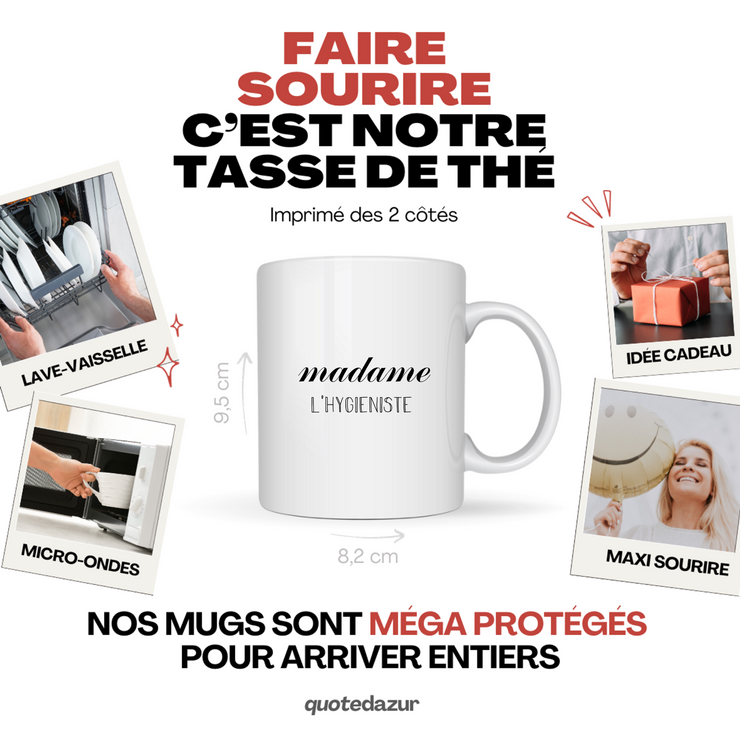 quotedazur - Mug Madame L'Hygieniste - Cadeau Pour Hygieniste - Cadeau Personnalisé Pour Femme - Cadeau Original Anniversaire Ou Noël