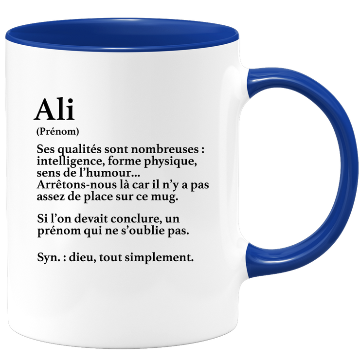 quotedazur - Mug Définition Prénom Ali Dieu Tout Simplement - Cadeau Humour Prénom - Idée Cadeau Famille Saint Valentin - Tasse Prénom Ali