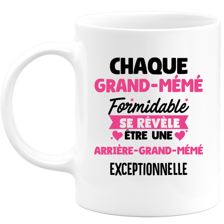 quotedazur - Mug Chaque Grand-Mémé Formidable Se Révèle Être Une Arrière-Grand-Mémé Exceptionnelle - Cadeau Future Arrière-Grand-Mère - Surprise Annonce Grossesse Garçon/Fille Naissance Bébé